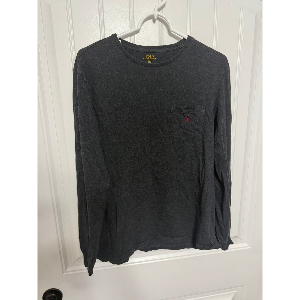 Polo Ralph Lauren T-Shirt Mens Medium Charcoal Gray Pocket Long Sleeve EUC